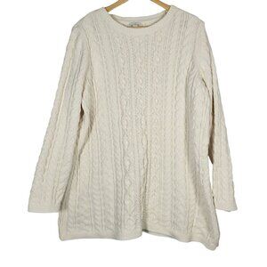 J. Jill Women's Cream/White Chunk Cable Knit Cozy Soft Longline Sweater Size L